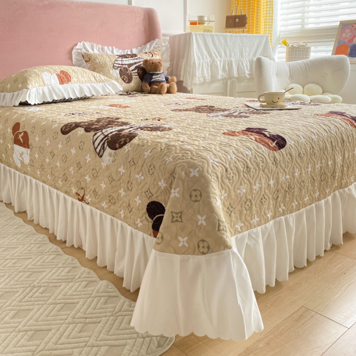 91家纺网 家纺一手货源 找家纺 美莱 2022新款亲肤磨毛床盖床裙夹棉单件三件套直播四件套 潮牌熊