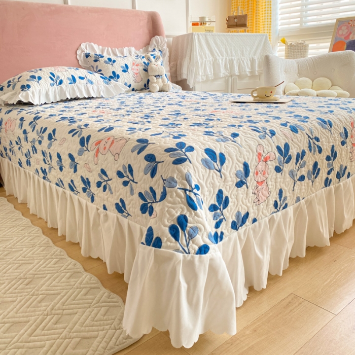 91家纺网 家纺一手货源 找家纺 美莱 2022新款亲肤磨毛床盖床裙夹棉单件三件套直播四件套 丛林兔