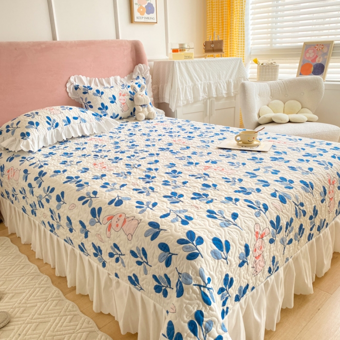 91家纺网 家纺一手货源 找家纺 美莱 2022新款亲肤磨毛床盖床裙夹棉单件三件套直播四件套 丛林兔