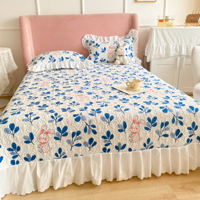 91家纺网 家纺一手货源 找家纺 美莱 2022新款亲肤磨毛床盖床裙夹棉单件三件套直播四件套 丛林兔