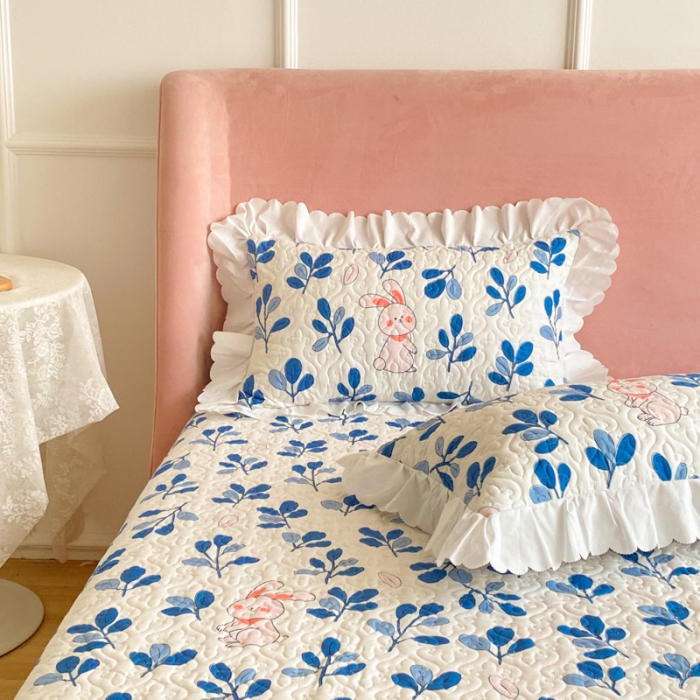 91家纺网 家纺一手货源 找家纺 美莱 2022新款亲肤磨毛床盖床裙夹棉单件三件套直播四件套 丛林兔