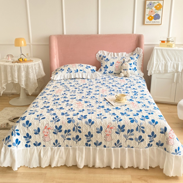 91家纺网 家纺一手货源 找家纺 美莱 2022新款亲肤磨毛床盖床裙夹棉单件三件套直播四件套 丛林兔