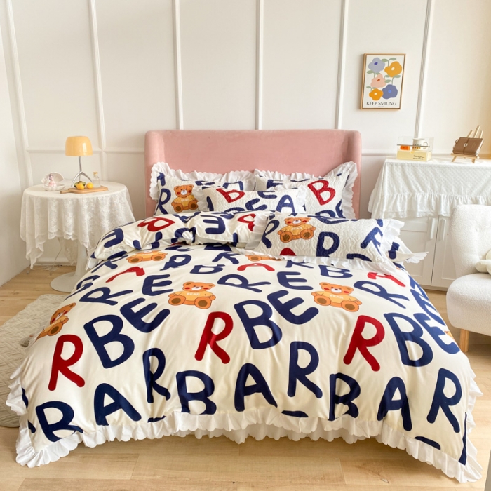 91家纺网 家纺一手货源 找家纺 美莱 2022新款亲肤磨毛床盖床裙夹棉单件三件套直播四件套 呆呆熊