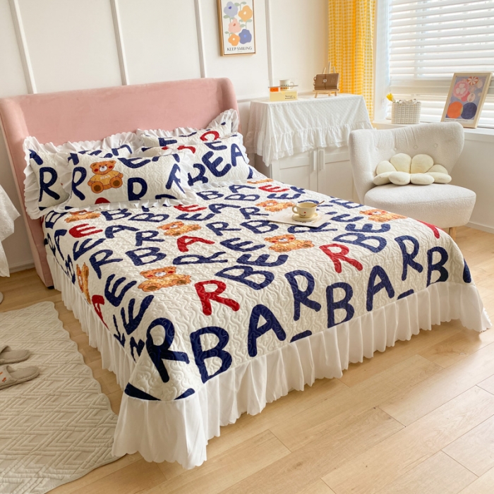 91家纺网 家纺一手货源 找家纺 美莱 2022新款亲肤磨毛床盖床裙夹棉单件三件套直播四件套 呆呆熊