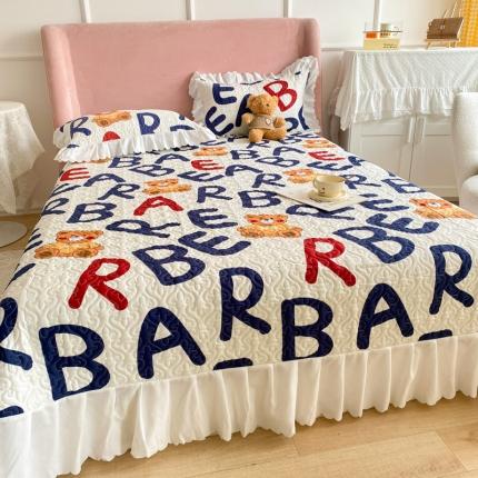 美莱 2022新款亲肤磨毛床盖床裙夹棉单件三件套直播四件套 呆呆熊