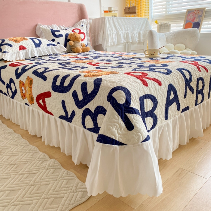 91家纺网 家纺一手货源 找家纺 美莱 2022新款亲肤磨毛床盖床裙夹棉单件三件套直播四件套 呆呆熊