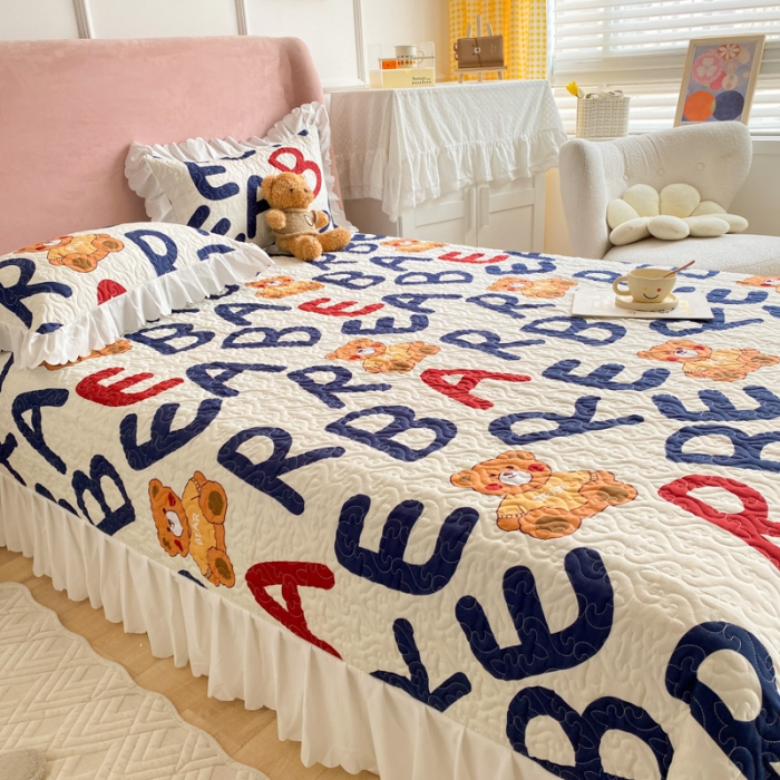 91家纺网 家纺一手货源 找家纺 美莱 2022新款亲肤磨毛床盖床裙夹棉单件三件套直播四件套 呆呆熊