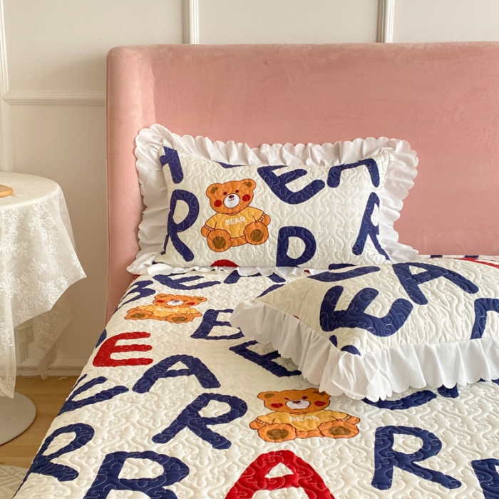 91家纺网 家纺一手货源 找家纺 美莱 2022新款亲肤磨毛床盖床裙夹棉单件三件套直播四件套 呆呆熊