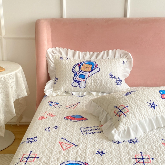 91家纺网 家纺一手货源 找家纺 美莱 2022新款亲肤磨毛床盖床裙夹棉单件三件套直播四件套 航天员