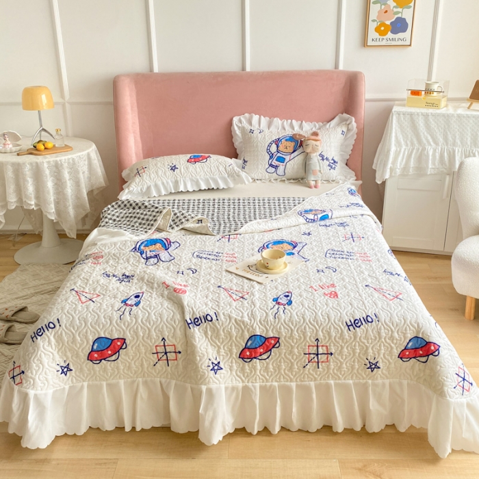 91家纺网 家纺一手货源 找家纺 美莱 2022新款亲肤磨毛床盖床裙夹棉单件三件套直播四件套 航天员