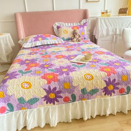 美莱 2022新款亲肤磨毛床盖床裙夹棉单件三件套直播四件套 花朝涌动