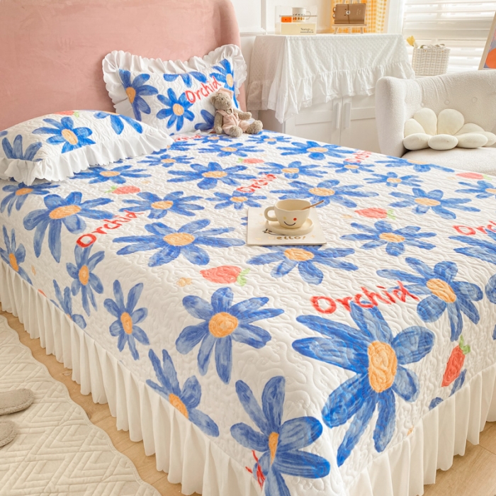 91家纺网 家纺一手货源 找家纺 美莱 2022新款亲肤磨毛床盖床裙夹棉单件三件套直播四件套 花海