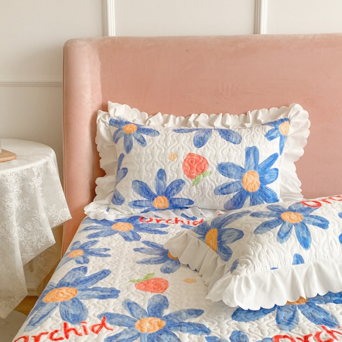 91家纺网 家纺一手货源 找家纺 美莱 2022新款亲肤磨毛床盖床裙夹棉单件三件套直播四件套 花海