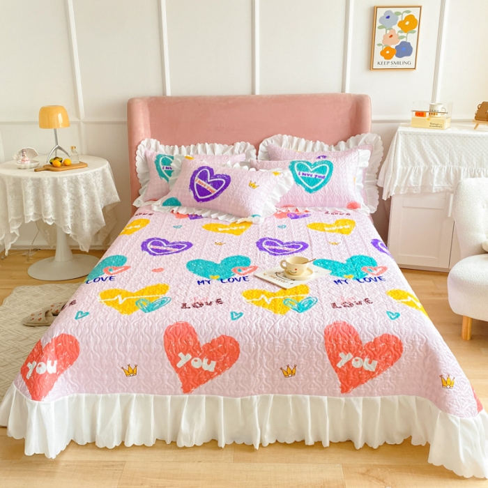 91家纺网 家纺一手货源 找家纺 美莱 2022新款亲肤磨毛床盖床裙夹棉单件三件套直播四件套 丝丝心动