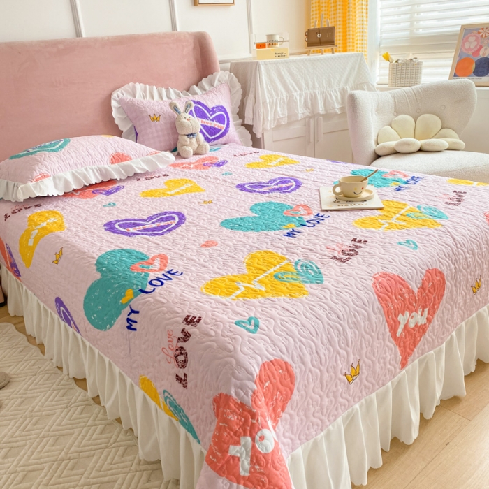 91家纺网 家纺一手货源 找家纺 美莱 2022新款亲肤磨毛床盖床裙夹棉单件三件套直播四件套 丝丝心动