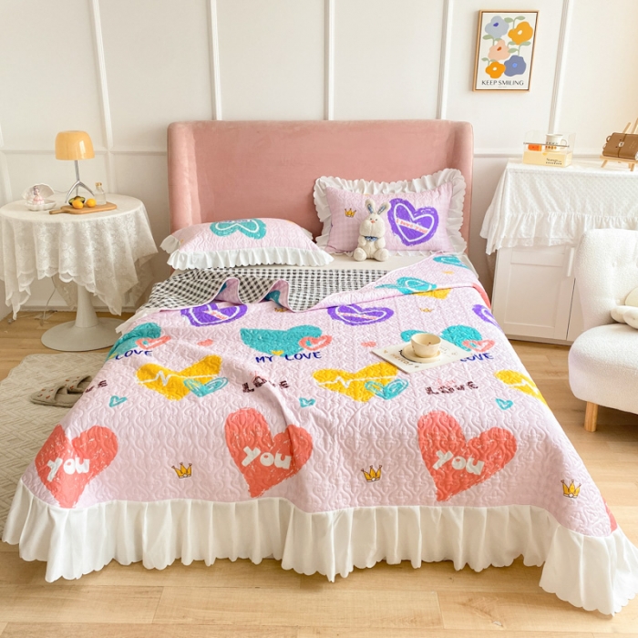 91家纺网 家纺一手货源 找家纺 美莱 2022新款亲肤磨毛床盖床裙夹棉单件三件套直播四件套 丝丝心动