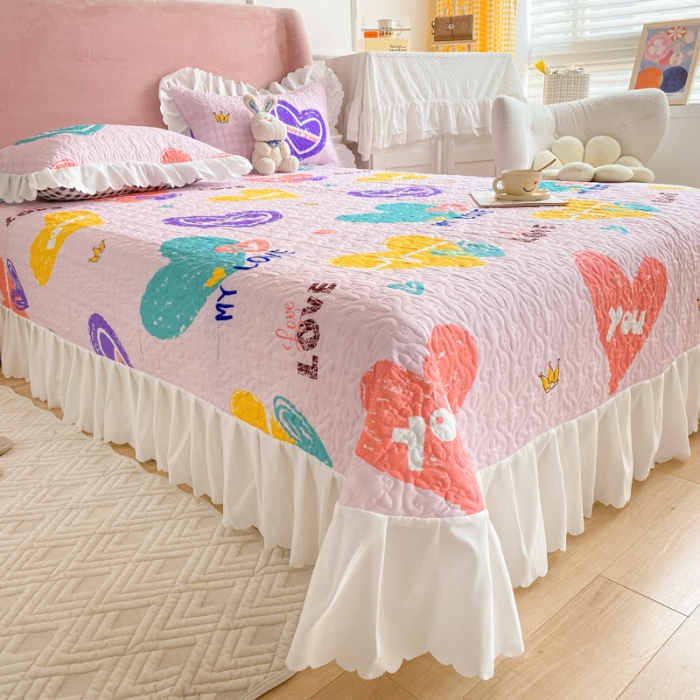 91家纺网 家纺一手货源 找家纺 美莱 2022新款亲肤磨毛床盖床裙夹棉单件三件套直播四件套 丝丝心动