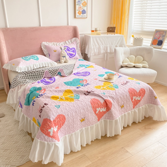 91家纺网 家纺一手货源 找家纺 美莱 2022新款亲肤磨毛床盖床裙夹棉单件三件套直播四件套 丝丝心动