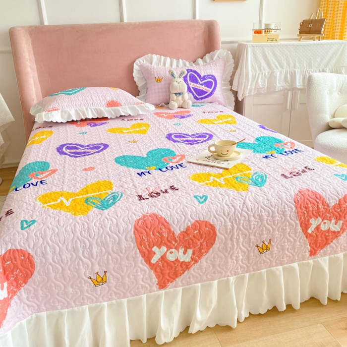 91家纺网 家纺一手货源 找家纺 美莱 2022新款亲肤磨毛床盖床裙夹棉单件三件套直播四件套 丝丝心动