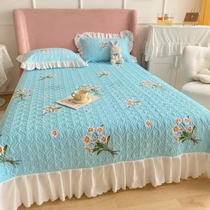 美莱 2022新款亲肤磨毛床盖床裙夹棉单件三件套直播四件套 小白菊