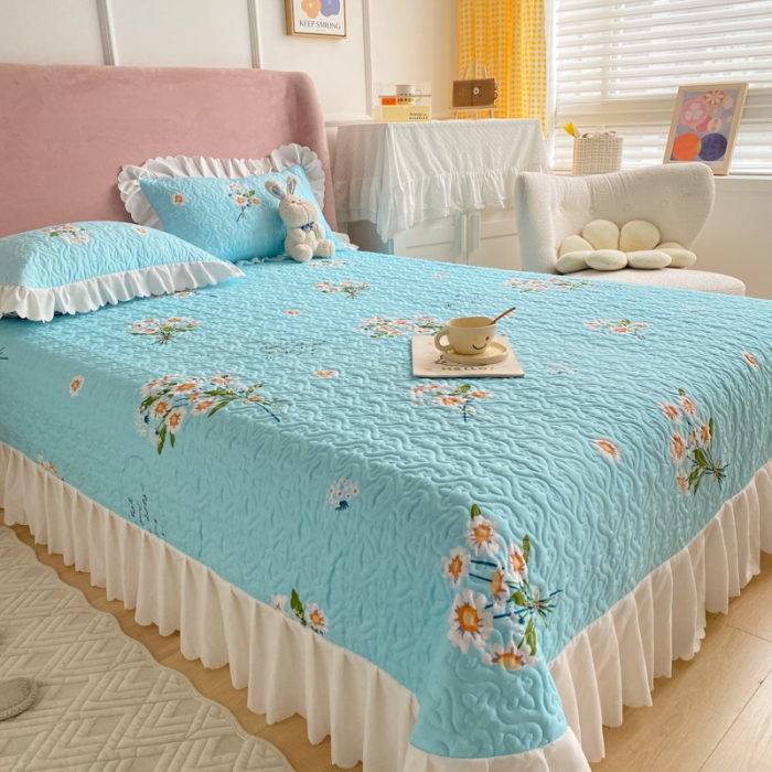 91家纺网 家纺一手货源 找家纺 美莱 2022新款亲肤磨毛床盖床裙夹棉单件三件套直播四件套 小白菊