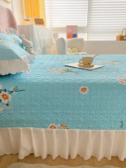 91家纺网 家纺一手货源 找家纺 美莱 2022新款亲肤磨毛床盖床裙夹棉单件三件套直播四件套 小白菊