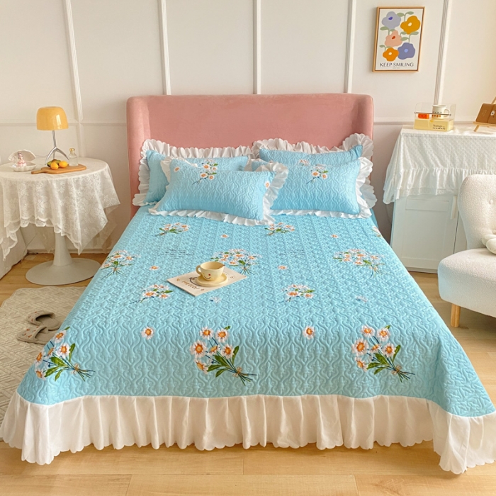 91家纺网 家纺一手货源 找家纺 美莱 2022新款亲肤磨毛床盖床裙夹棉单件三件套直播四件套 小白菊