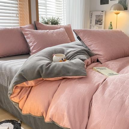 91家纺网 家纺一手货源 找家纺 （总）蓝米卡夫 2024冬季A类60s华夫格棉绒四件套