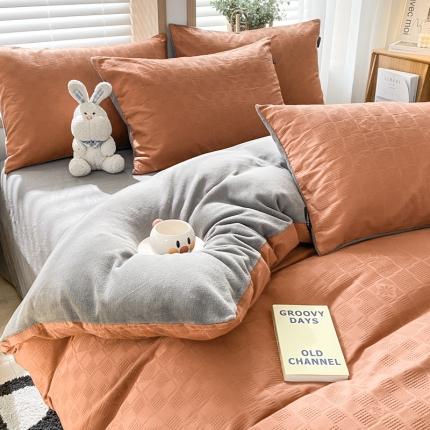 91家纺网 家纺一手货源 找家纺 （总）蓝米卡夫 2024冬季A类60s华夫格棉绒四件套