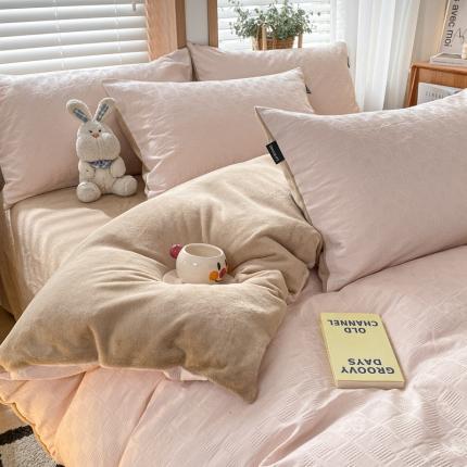 91家纺网 家纺一手货源 找家纺 （总）蓝米卡夫 2024冬季A类60s华夫格棉绒四件套