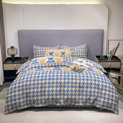 91家纺网 家纺一手货源 找家纺 2022 活性全棉磨毛四件套印花纯棉床单床笠款多规格欢乐熊蓝