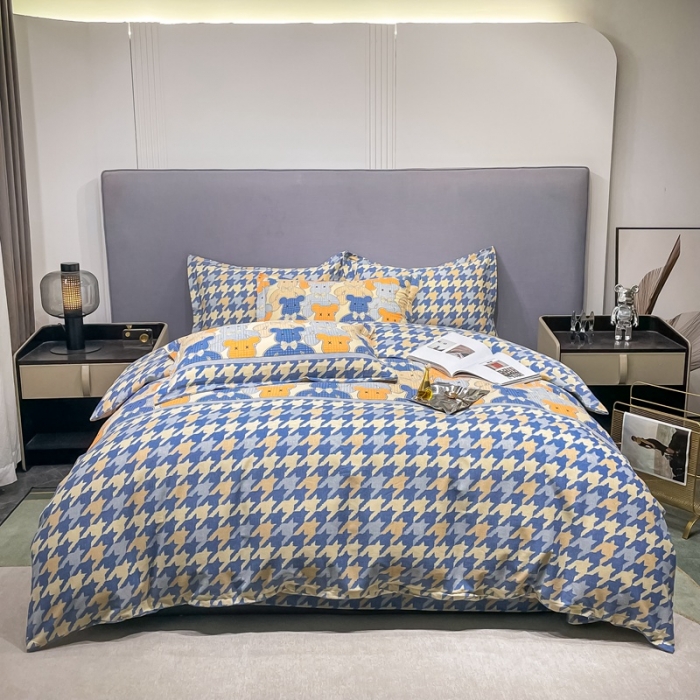 91家纺网 家纺一手货源 找家纺 2022 活性全棉磨毛四件套印花纯棉床单床笠款多规格欢乐熊蓝