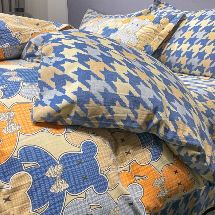 91家纺网 家纺一手货源 找家纺 2022 活性全棉磨毛四件套印花纯棉床单床笠款多规格欢乐熊蓝