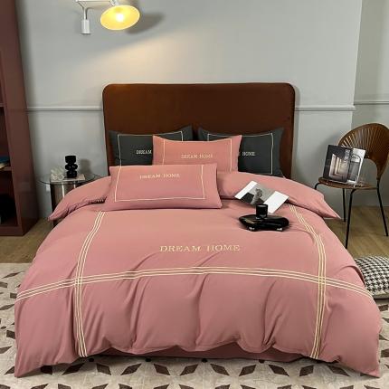 91家纺网 家纺一手货源 找家纺 千希家纺 2022新款秋冬水洗磨毛北欧风绣花四件套 托马斯豆沙