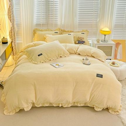 91家纺网 家纺一手货源 找家纺 总雅萱 2022新款230g高克重贴标素色牛奶绒轻奢四件套