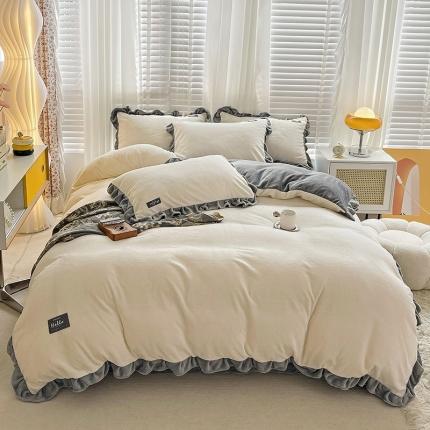 91家纺网 家纺一手货源 找家纺 总雅萱 2022新款230g高克重贴标素色牛奶绒轻奢四件套