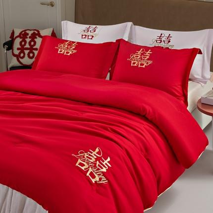 91家纺网 家纺一手货源 找家纺 总玉雅2025婚庆被子磨毛绣花大豆春秋被冬被喜被芯含包装袋 