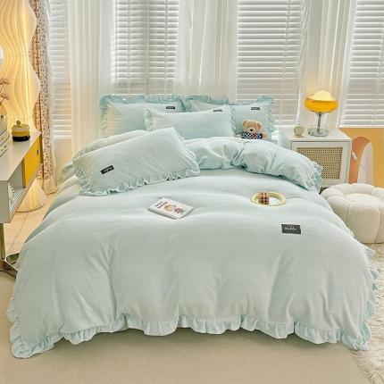 91家纺网 家纺一手货源 找家纺 雅萱 2022新款230g高克重贴标素色牛奶绒轻奢四件套蓝色