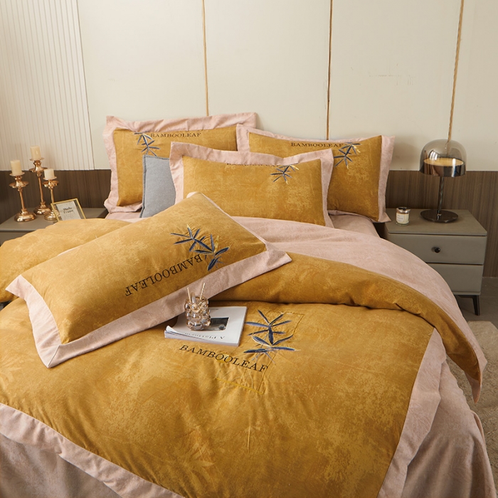 91家纺网 家纺一手货源 找家纺 梦柏家纺 2022新款亲肤雅棉绣花四件套 南瓜色