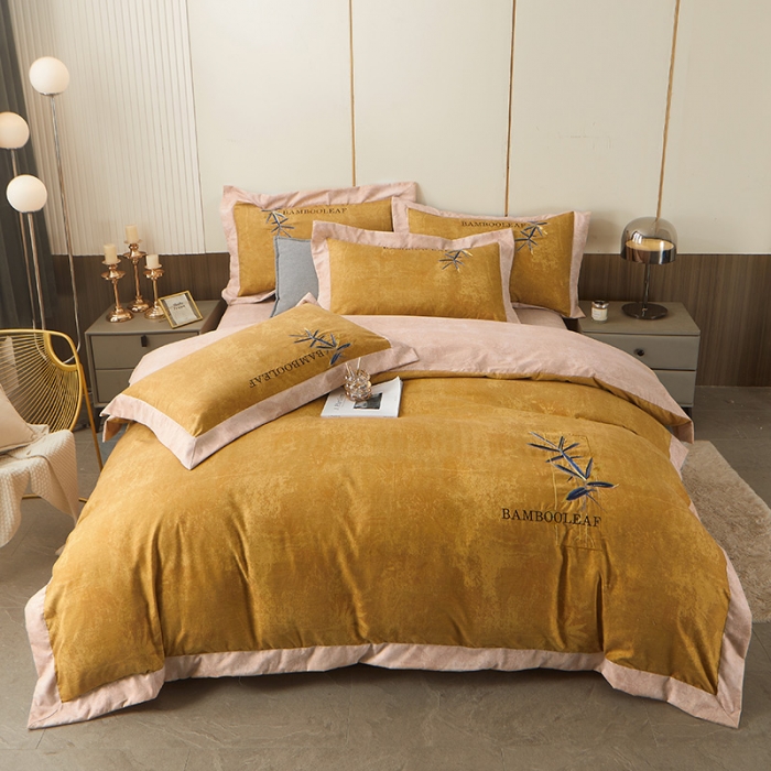 91家纺网 家纺一手货源 找家纺 梦柏家纺 2022新款亲肤雅棉绣花四件套 南瓜色