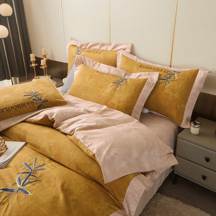 91家纺网 家纺一手货源 找家纺 梦柏家纺 2022新款亲肤雅棉绣花四件套 南瓜色