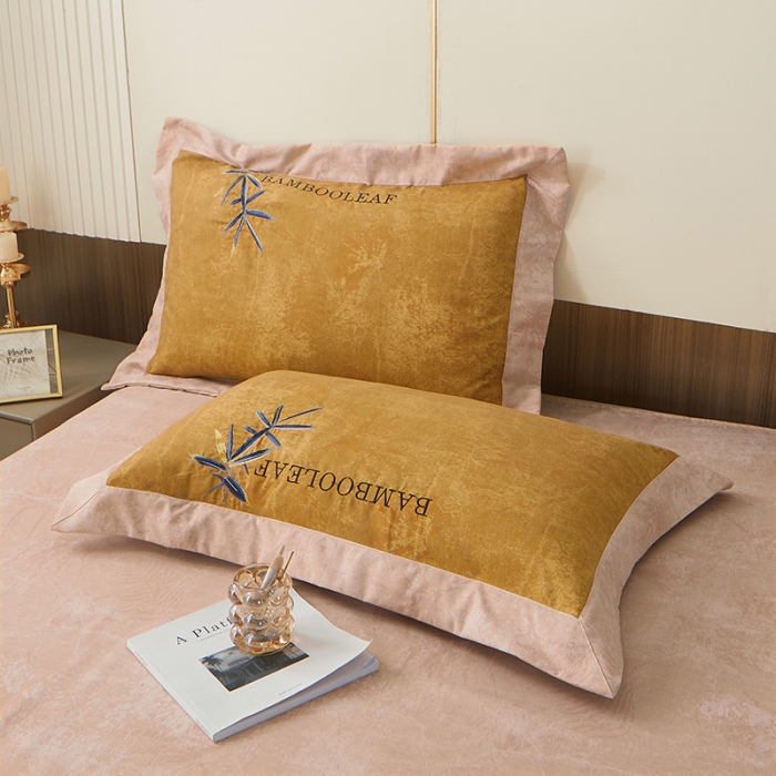 91家纺网 家纺一手货源 找家纺 梦柏家纺 2022新款亲肤雅棉绣花四件套 南瓜色