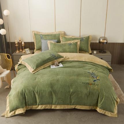 梦柏家纺 2022新款亲肤雅棉绣花四件套 珊瑚绿