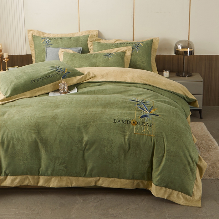 91家纺网 家纺一手货源 找家纺 梦柏家纺 2022新款亲肤雅棉绣花四件套 珊瑚绿