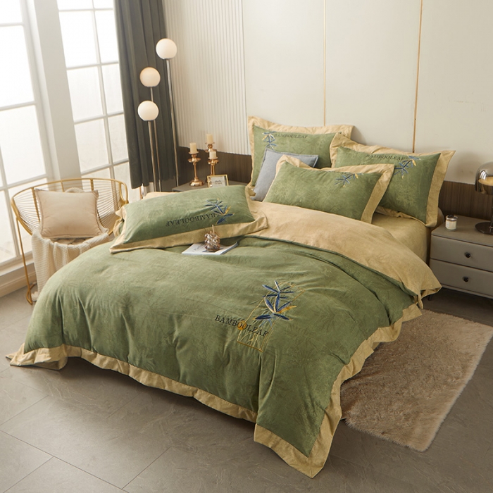 91家纺网 家纺一手货源 找家纺 梦柏家纺 2022新款亲肤雅棉绣花四件套 珊瑚绿