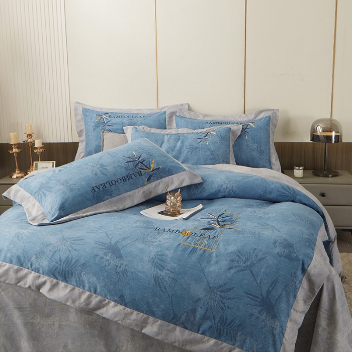 91家纺网 家纺一手货源 找家纺 梦柏家纺 2022新款亲肤雅棉绣花四件套 深海兰