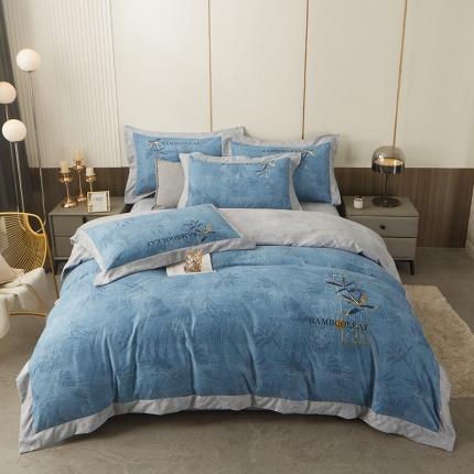 梦柏家纺 2022新款亲肤雅棉绣花四件套 深海兰