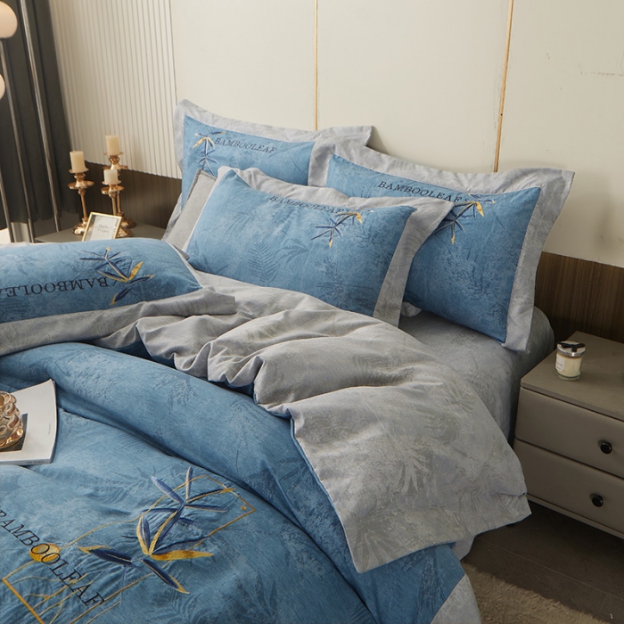 91家纺网 家纺一手货源 找家纺 梦柏家纺 2022新款亲肤雅棉绣花四件套 深海兰