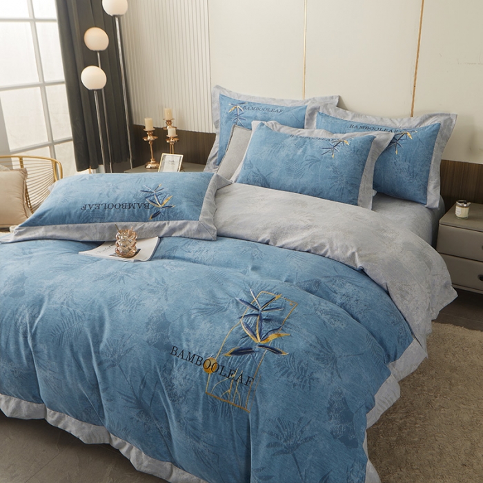 91家纺网 家纺一手货源 找家纺 梦柏家纺 2022新款亲肤雅棉绣花四件套 深海兰