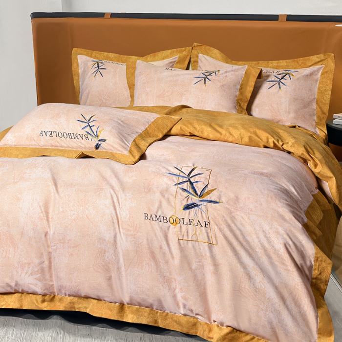 91家纺网 家纺一手货源 找家纺 梦柏家纺 2022新款亲肤雅棉绣花四件套 杏色